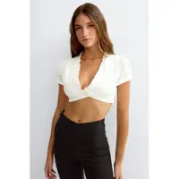 Gina Tricot  - Frill one button top - topit & paidat - Valkoinen - XL - Naiset