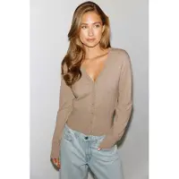 Gina Tricot  - Knitted fitted cardigan - Neuletakit - Beige - L - Naiset