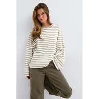 Gina Tricot  - Stripe long sleeve tee - pitkähihaiset paidat - Beige - L - Naiset