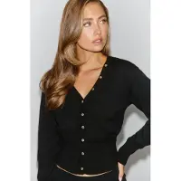 Gina Tricot  - Knitted fitted cardigan - Neuletakit - Musta - L - Naiset