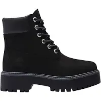 Timberland for woman. TB1A5RH50151 Stone Street 6 Inch Black Leather Boots (38.5 W), Flat, Laces, Casual
