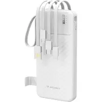 Wozinsky W11-W 10 000 mAh 10 W:n varavirtalähde, jossa on sisäänrakennetut johdot ja taskulamppu – valkoinen