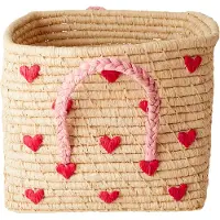Rice raffiakori kahvalla 30x30 cm Red hearts