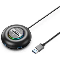 ORICO YXR4 RGB USB-keskitin, 4 USB-A 3.0 -porttia, SD- ja microSD-kortinlukija, 1,8 m – musta