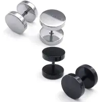 Jojomino Korut miesten korvakorut, pyöreät korvanapit, 6 mm, 2 paria, musta hopea - ruostumaton teräs