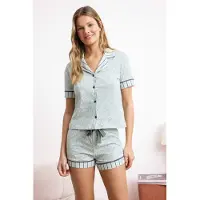 Trendyol Pyjamashortsit harmaa / minttu / offwhite
