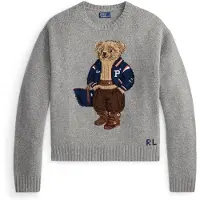 Ralph Lauren for woman. 211B17771002 Gray wool and cashmere sweater with Polo Bear (XS), Casual, Grey, Long sleeve