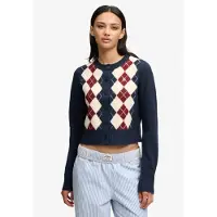 Superdry for woman. W6110779A Navy blue Argyle cardigan (XL), Casual, Cotton