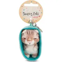 Nici Pehmoavaimenperä Sleeping Pets raidallinen kissa korissa, 8 cm