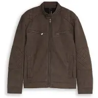 Tom Tailor Faux Velour Touch Leather Jacket - Brown - XXL