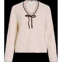 Vila Vinaye V-Neck L/S Detail Knit Top - Cream - L