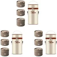 Typecat 6X Food Warm Lunch Container,Stainless Steel Thermal Lunch Container Portable Thermal Bento Box Food Container Brown B