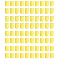 Typecat 80 Paper Cups (9oz) - Plain Solid Colours Birthday Party Tableware Catering(Yellow)