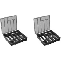 Typecat 2X Silverware Organizer with Lid,Covered Utensil Tray for Kitchen Drawer Plastic Cutlery and Flatware Black