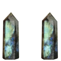 Jojomino 2X Moonstone Crystal Column Natural Labradorite Quartz Obelisk Crystal Column Wand Point Healing Stone Home Decor 5-6cm