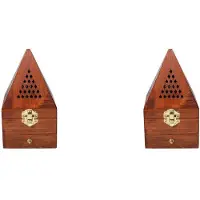 Jojomino 2X Wooden Agarwood Sandalwood Box Incense Burner Burner Antique Aromatherapy Burner Pyramid Hollow Incense Box