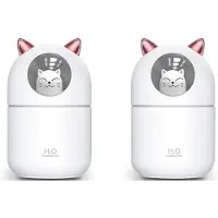 Jojomino 2X Cute Cat Cool Mist Humidifier Cat Night Light Essential Pure Air for Baby Room,Easy Clean Quiet Operation White