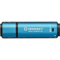 Kingston 512GB IronKey Vault Privacy 50, salattu 3.2 Gen1 USB-A -muistitikku, sininen