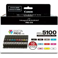 Canon PFI-5100 -mustekasettipakkaus, 14.4 ml, matta musta/valokuvamusta/syaani/magenta/keltainen/valokuvasyaani/valokuvamagenta/punainen/harmaa, 9 kpl
