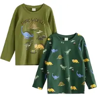 Lindex 2-Pack Long-Sleeved Tops - Khaki green - 98