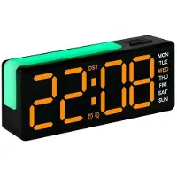 24hShop Digitaalinen herätyskello, jossa on RGB-yövalo ja oranssi valo – Svart / LED-herätyskello tunnelmavalaistuksella