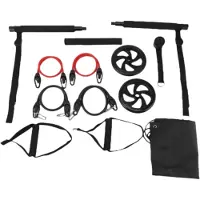 Jojomino Pilates Bar Kit+Resistance Bands,Pilates Equipment Exercise Bar with Ab Roller, Portable Home Gym Yoga Fitness Bar Black