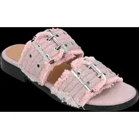 Ganni Fringed Denim Buckle Sandals - Pink - 37
