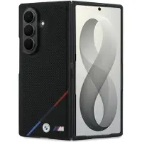 BMW M Leather Perforated Tricolor Stripe Metal Logos MagSafe Case for Samsung Galaxy Z Fold 8 Ultra - Black
