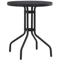vidaXL Puutarhapöytä musta 80 cm teräs ja lasi