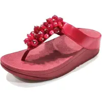 FitFlop for woman. A2D-D47 Bead-Cluster Bead-Cluster Toe-Post burgundy Fine Leather Sandals (39), 3 to 5 cm, None, Casual