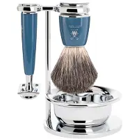 Muhle Rytmo Safety Razor Shaving Set Pure Badger Resin Petrol Blue