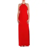 Ralph Lauren Double-Faced Crepe Halter Gown - Red - 36