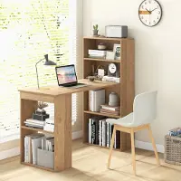 24hShop Tietokonepöytä kirjahyllyllä / kirjoituspöytä / työpöytä / toimistopöytä / säilytyshylly