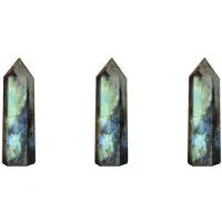 Jojomino 3X Moonstone Crystal Column Natural Labradorite Quartz Obelisk Crystal Column Wand Point Healing Stone Home Decor 7-8cm