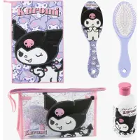 Hello Kitty Kuromi Toilettilaukku + Pyyhe Hiusharja & Pullo