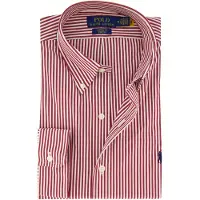Ralph Lauren Custom Fit Striped Stretch Poplin Shirt - Burgundy - L