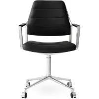 Vipp 455 Työtuoli Pyörillä Varustettu Musta Nahka - Toimistotuolit Tekstiili Black Leather - 45504C01P