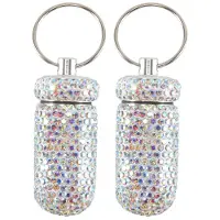 Jojomino 2Pcs Bling Medicine Pill Bottle Capsule Storage Box Portable Rhinestones Crystal Travel Case Tubes(Colorful)