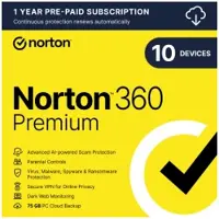 Norton 360 Premium 10 Laitetta 1 Vuosi – 75 GB Pilvitallennus ja Verkkosuojauspaketti