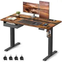 Songmics Korkeussäädettävä sähkötyöpöytä 60 x 120 cm pistorasioilla ja USB-porteilla, ruskea - musta