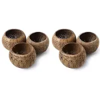 Typecat Coconut Shell Wood Candle Holders (Set of 6) with Coconut Scented Tealight Candles - Boho Decor, Votive Candles Holders