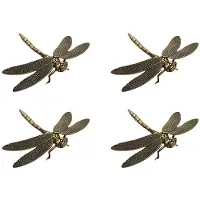 Typecat 4X Brass Dragonfly Casting Animal Figurine Retro Style Metal Sculpture Home Desktop Decoration
