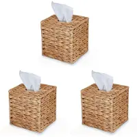 Typecat 3X Water Hyacinth Handwoven Tissue Box Cover, Handmade Wicker Napkin Box Holder, Rustic Decorative Table and Bathroom
