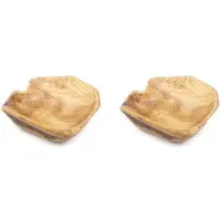 Jojomino 2X Wooden Fruit Salad Serving Bowl Hand-Carved Root Bowls Living Room Real Wood Candy Bowl 20-24cm