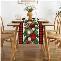 Jojomino 10X Linen Red and Black Check Plaid Christmas Table Runner 72 Inches Long Seasonal Winter Christmas Table Decoration