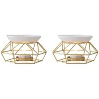 Jojomino 2X Ceramic Fragrance Lamp Essential Oil Burner Metal Burner for Essential Oils Wax Melt Burner with Round Ceramic Bowl