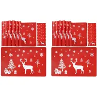 Jojomino Christmas Placemat Washable Table Place Mat Sets of 12 Placemat & 12 Cup Mats,Elk, Christmas Tree, Snowflake Printed
