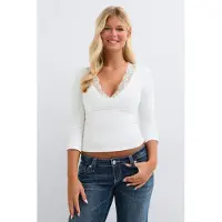 Gina Tricot  - 14+ lace v-neck top - topit - Valkoinen - S - Naiset