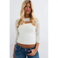 Gina Tricot  - 14+ lace top - topit - Valkoinen - XXS - Naiset