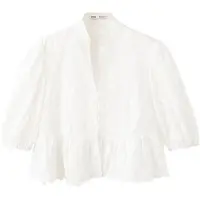 Mango Embroidered Puff-Sleeve Blouse - White - S